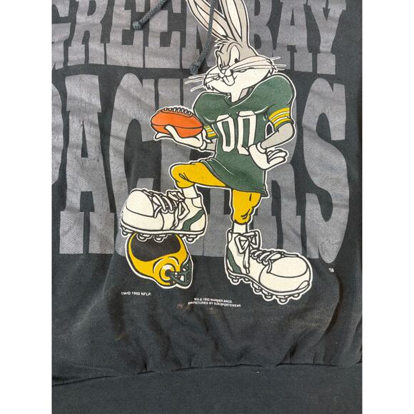 Vintage Green Bay Packers NFL Looney Tunes Bugs Bunny Hoodie Mens XL Sportswear - Picture 2 of 8